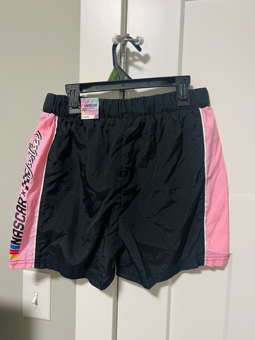 Justice x Nascar Black Elastic Waist Shorts With Pink Accents - Picture 2 of 4